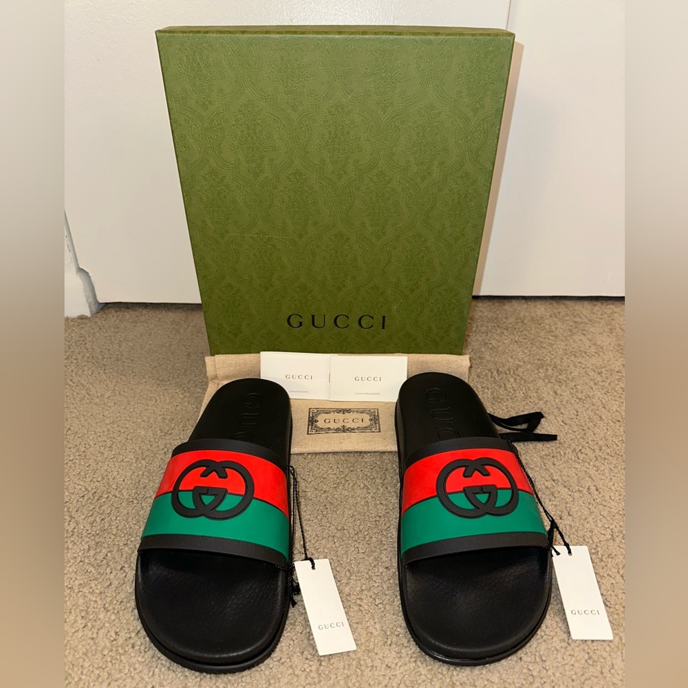 COPY - Mens Gucci Agrado Interlocking GG Slides - NWB - Size G12/US12.5 - Blk/R…